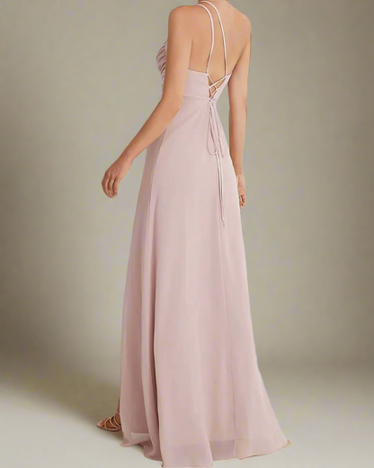 Serena Pastel Pink Dress for Wedding Guest - One Shoulder Cut-off Maxi Dress