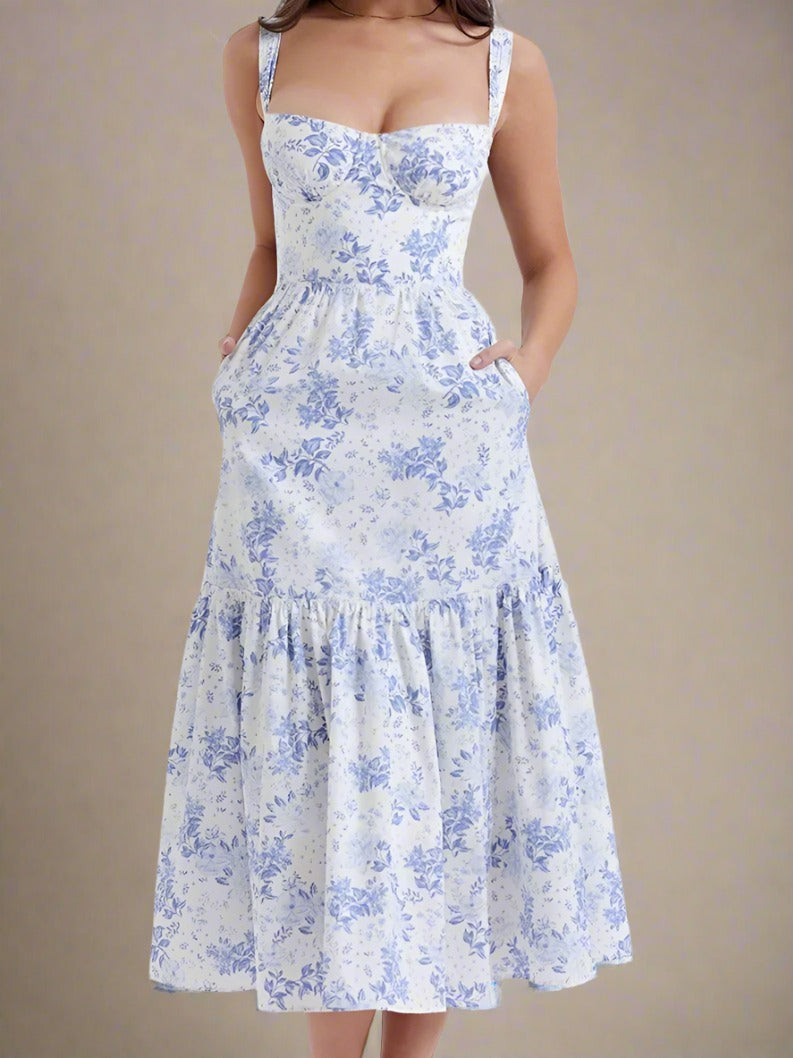 ADKN Juliette Floral Midi Mermaid Dress - Blue