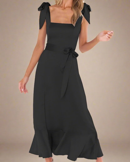 Jasmine Long Dress with Square Neckline and Tie Straps