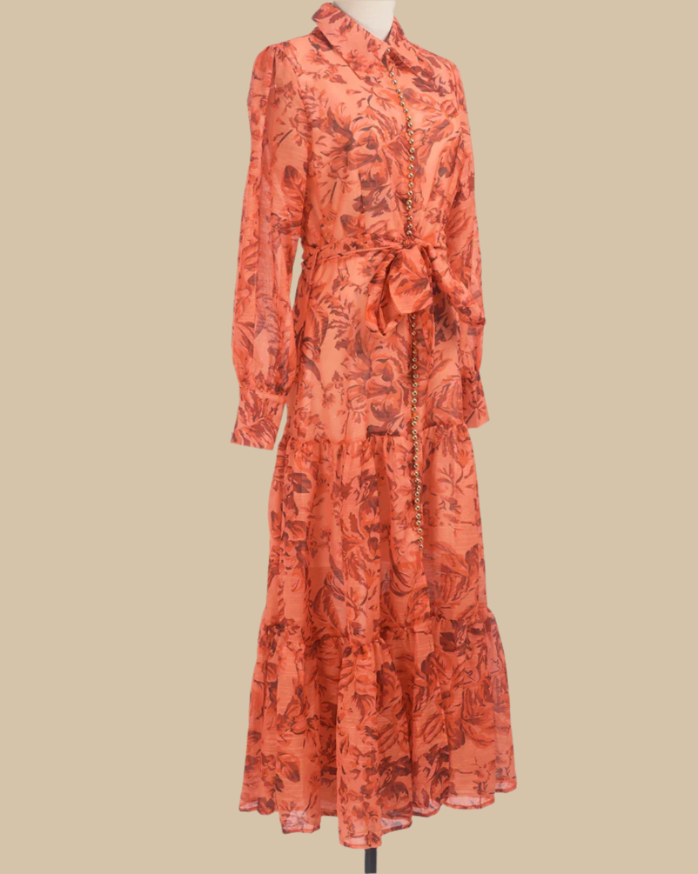 Amber Burnt Orange Maxi Dress with Long Sleeves