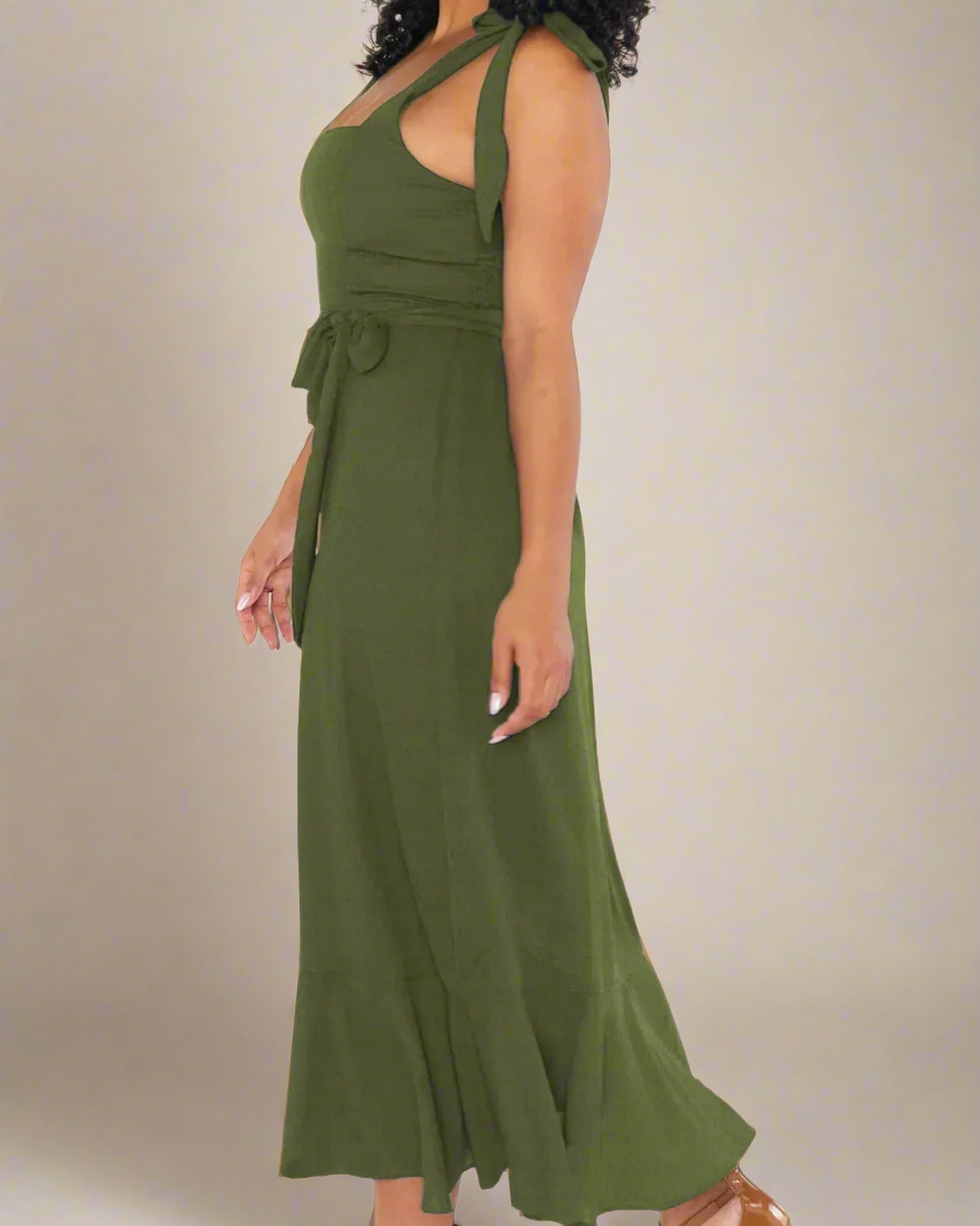 Jasmine Long Dress with Square Neckline and Tie Straps