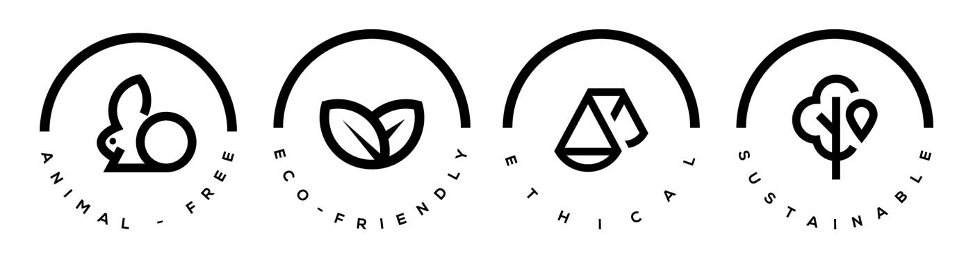 Slow fashion badges for animal-free, eco-friendly, ethical and sustinable fashion brand ADKN