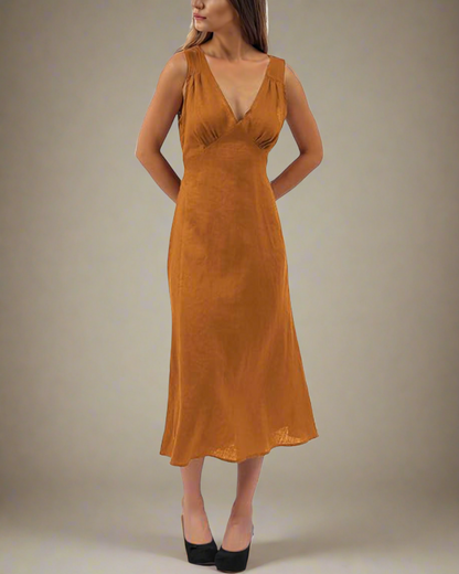 ADKN Natalia Orange Midi Linen Slip Dress