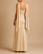 Dalina Multi-Way Champagne Halter Maxi Dress – 100% Recycled Satin Sheath Gown
