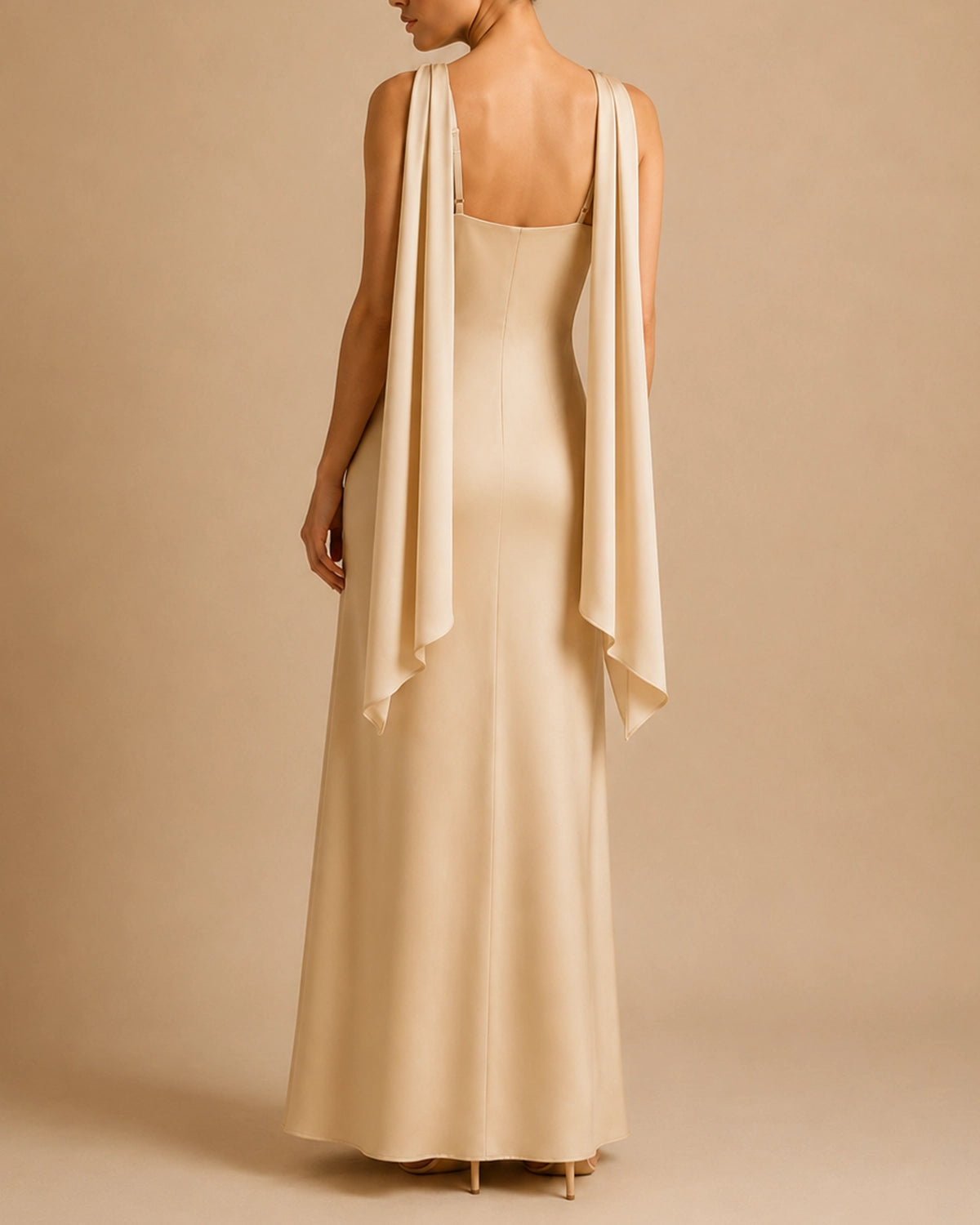 Dalina Multi-Way Champagne Halter Maxi Dress – 100% Recycled Satin Sheath Gown