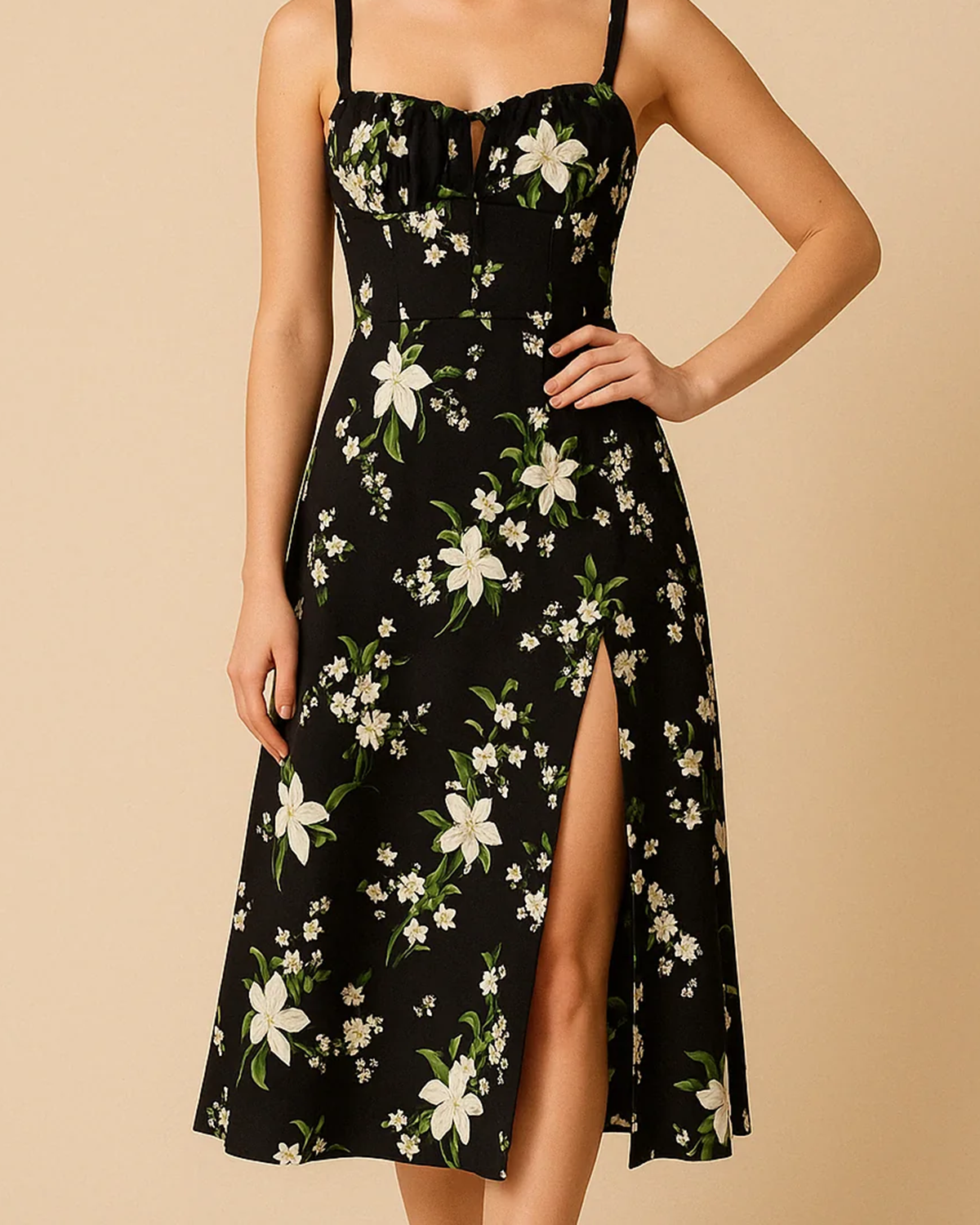 Heidi Black Floral Corset Summer Dress - Main Image