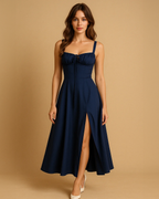 Heidi Navy Midi Corset Sun Dress
