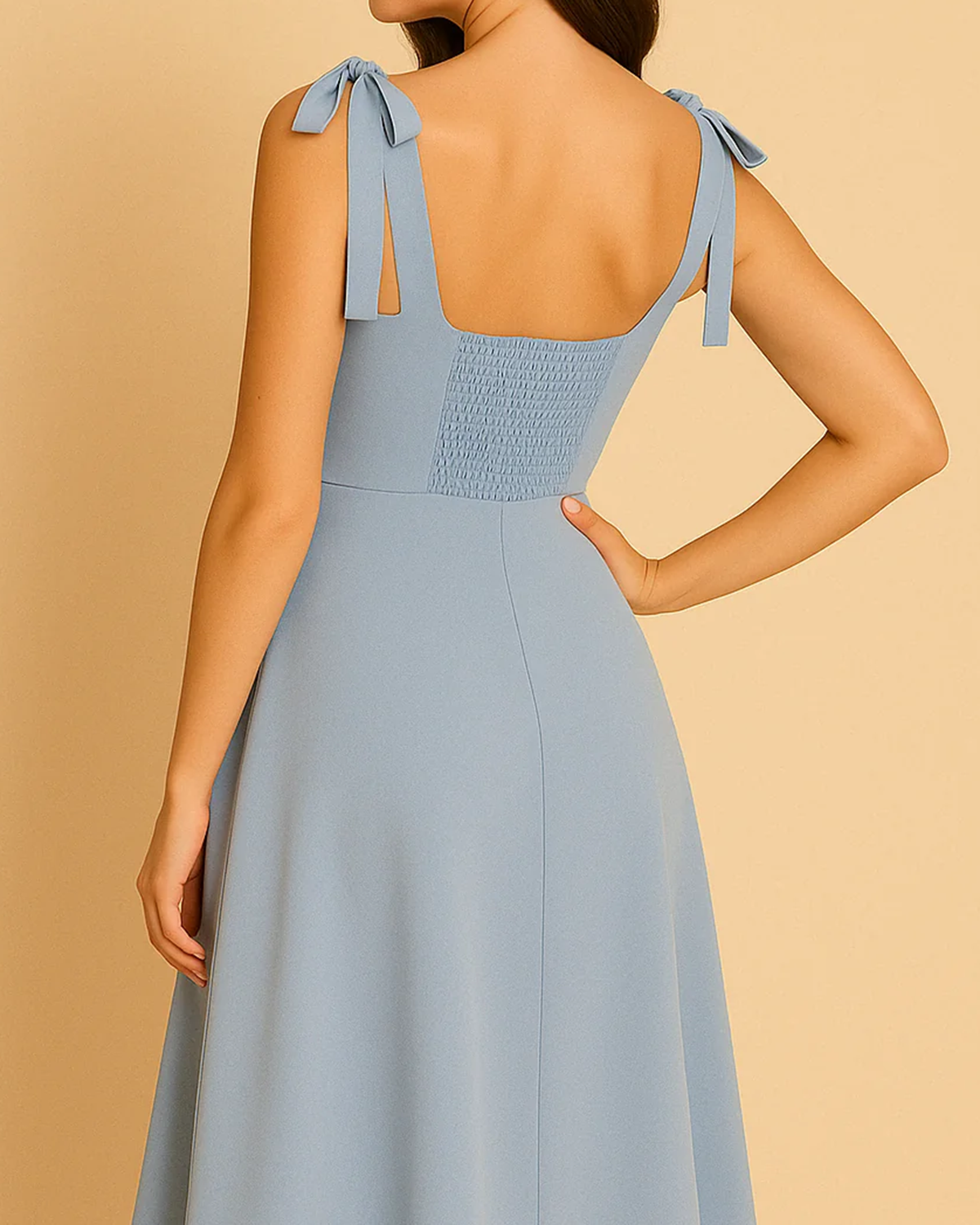 Oceane Dusky Blue Wedding Guest Dress | Vegan Square Neck Midi