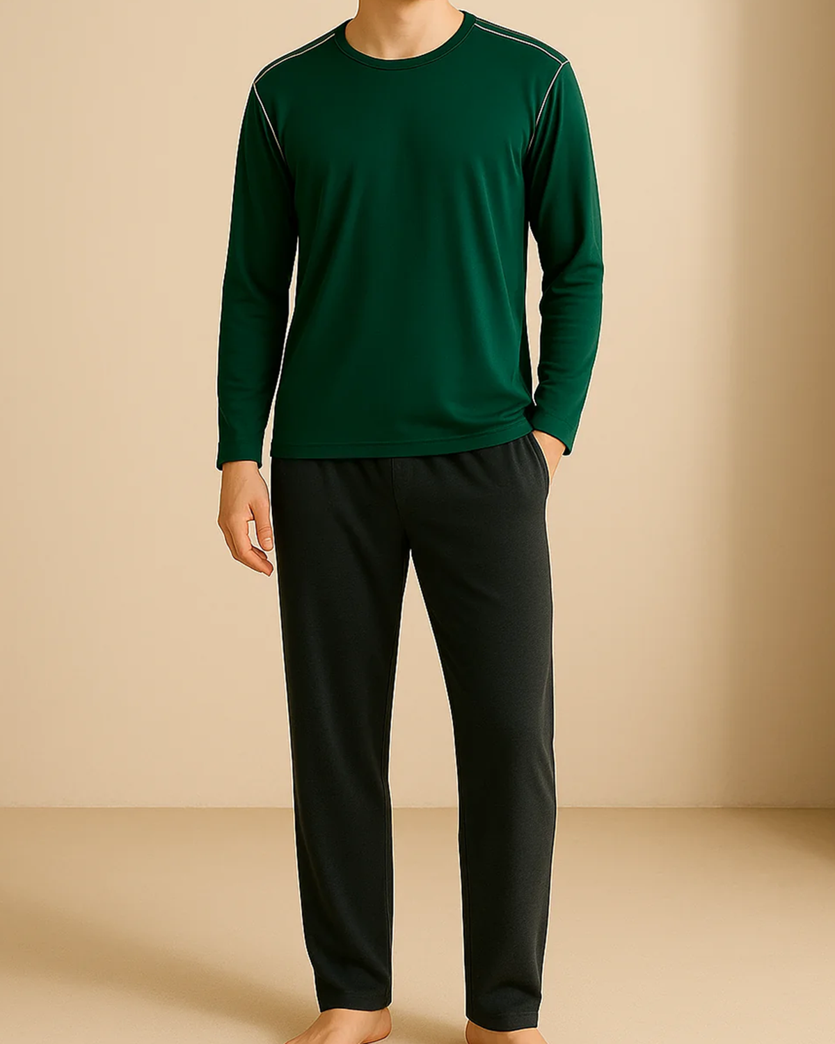 Men's Bamboo Loungewear Pyjama Set (Tee & Jogger) | Forest Green & Charcoal, Organic Cotton