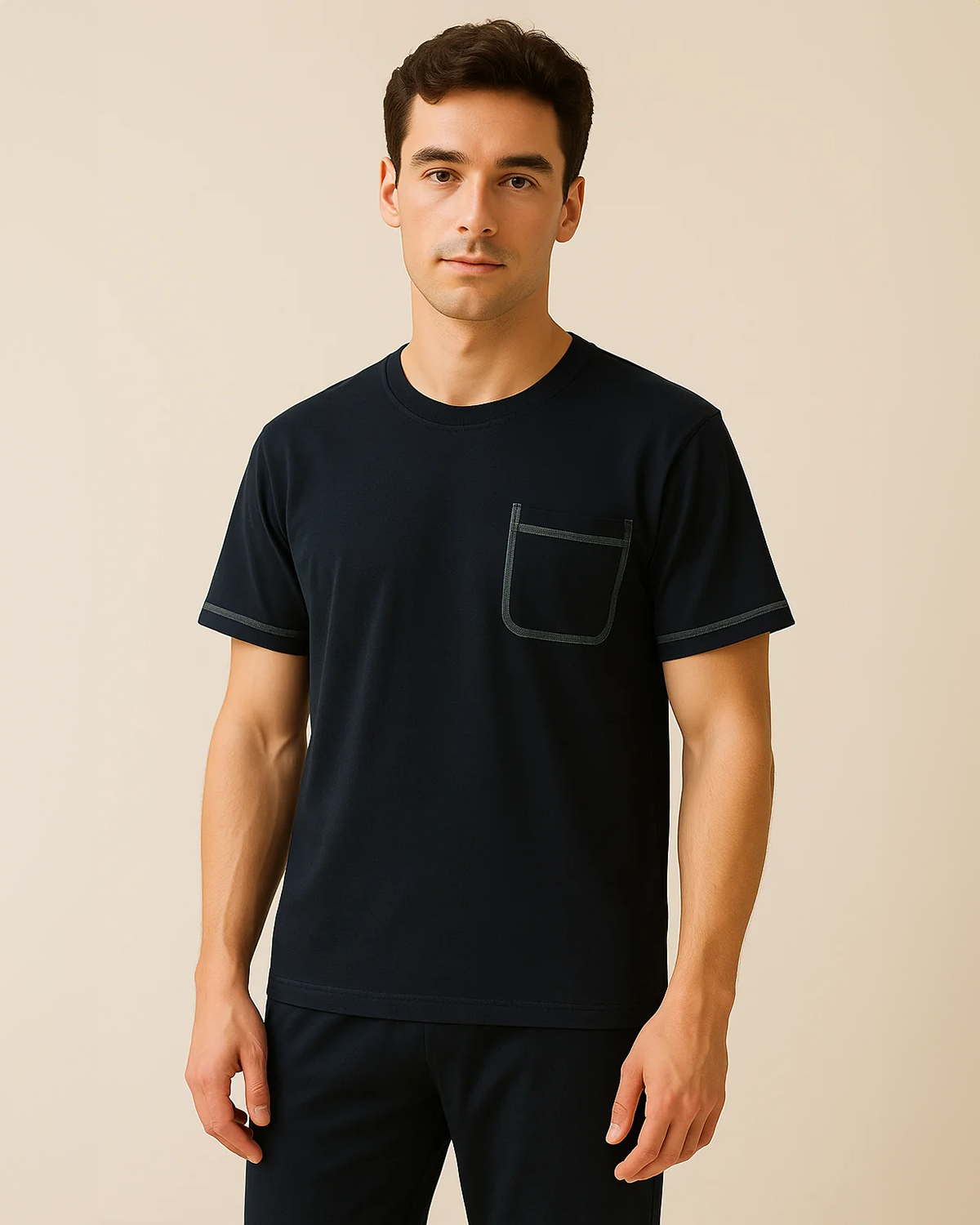 Bamboo & Organic Cotton Mens Short Sleeve PJS Loungewear - Navy Blue