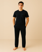 Bamboo & Organic Cotton Mens Short Sleeve PJS Loungewear - Navy Blue