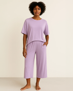 Bamboo Womens Short Sleeve & Cropped Trousers Loungewear - Lavender Pyjamas