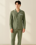 Khaki Men's Classic Button-Up Pyjama Set (Bamboo & Organic Cotton)