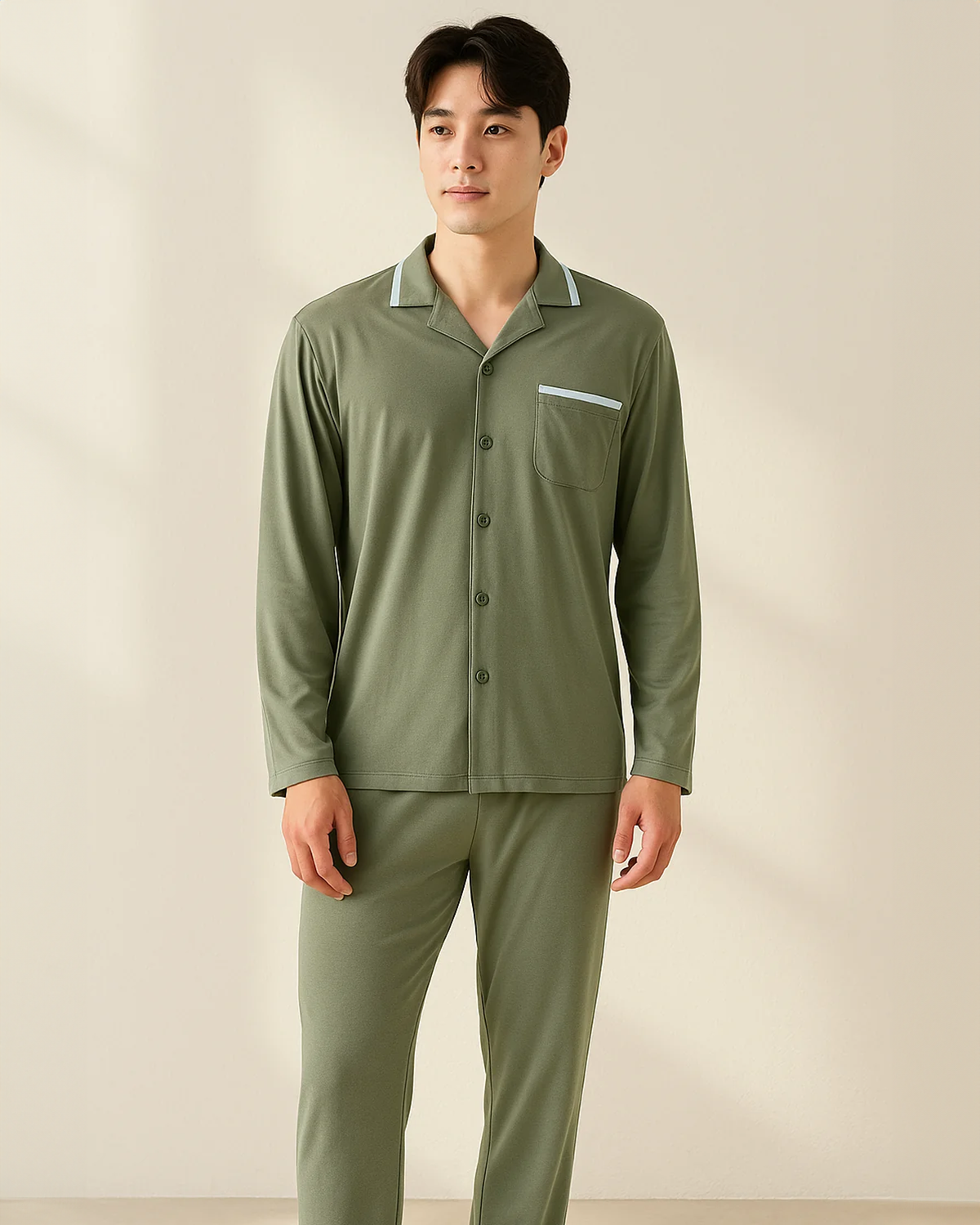 Khaki Men's Classic Button-Up Pyjama Set (Bamboo & Organic Cotton)