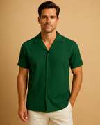 Men Guayabera Short Sleeve Cuban Shirt in Green