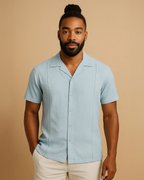 Men Linen Blue Cuban Shirt - Buttons Guayabera