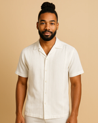 Men White Cuban Shirt - Guayabera Cuban Collar Shirt