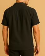 Men Black Cuban Linen Shirt - Short Sleeve Guayabera