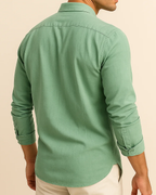 Men Long Sleeve Sage Green Linen Shirt
