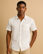 Men White Cotton and Linen Button Down Shirt