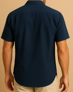 Men Short Sleeve Navy Shirt with Buttons