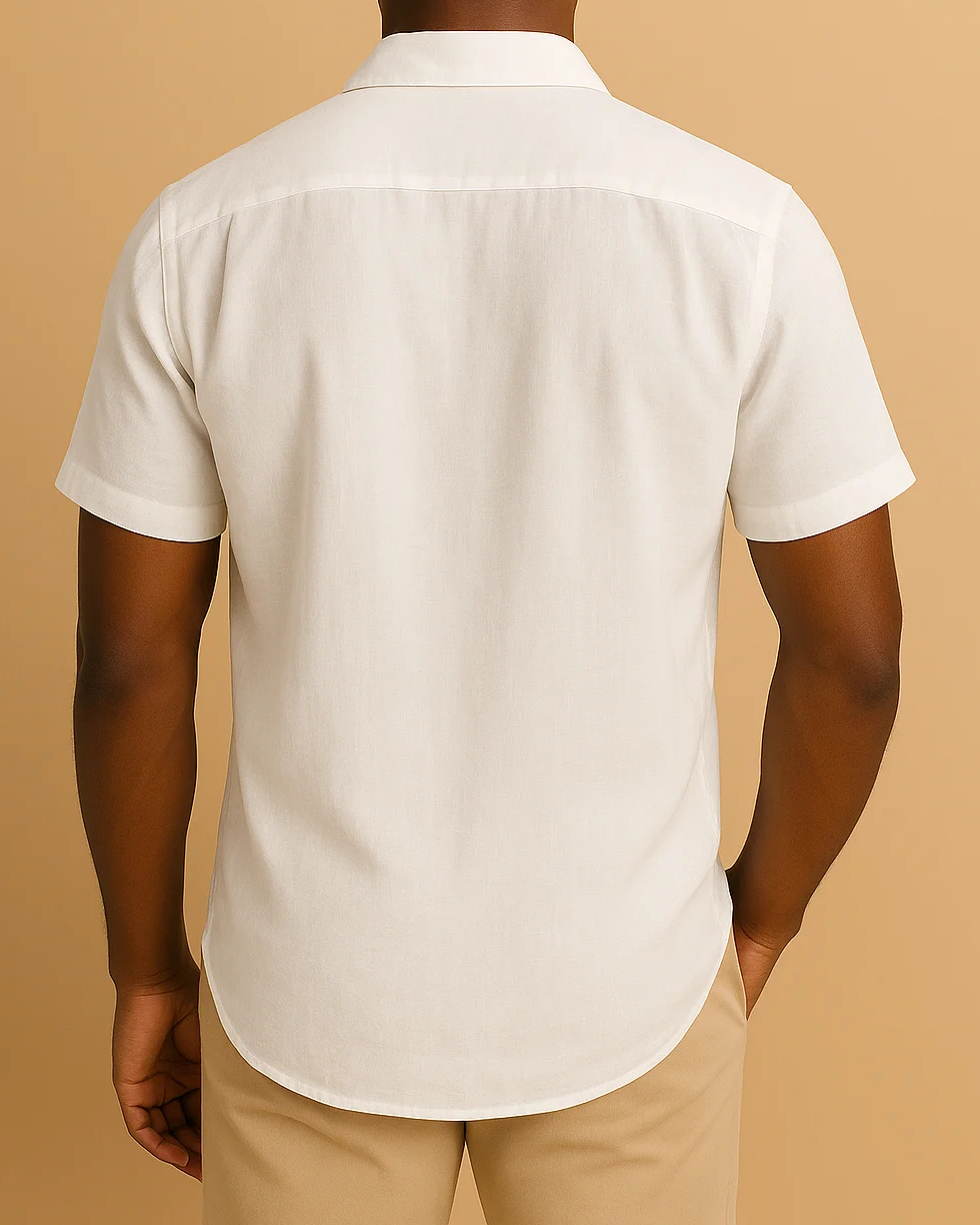 Men White Cotton and Linen Button Down Shirt