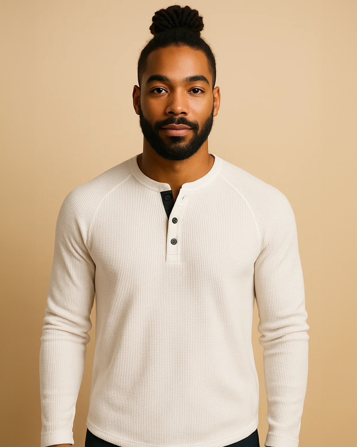 Long Sleeve Henley Top in Waffle Texture