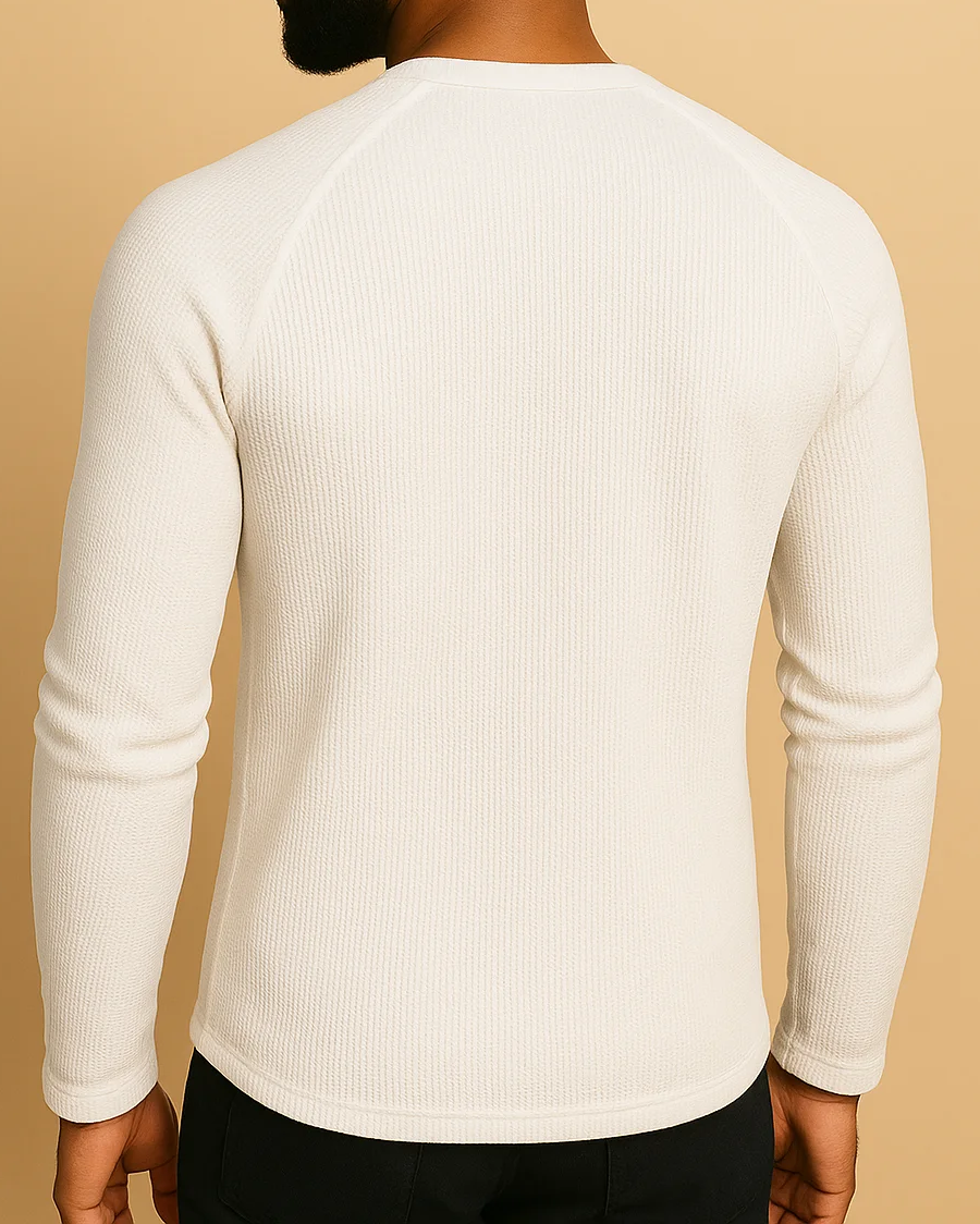 Long Sleeve Henley Top in Waffle Texture