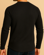 Long Sleeve Henley Top in Waffle Texture