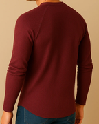 Long Sleeve Henley Top in Waffle Texture