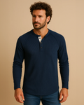 Long Sleeve Henley Top in Waffle Texture