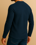 Long Sleeve Henley Top in Waffle Texture