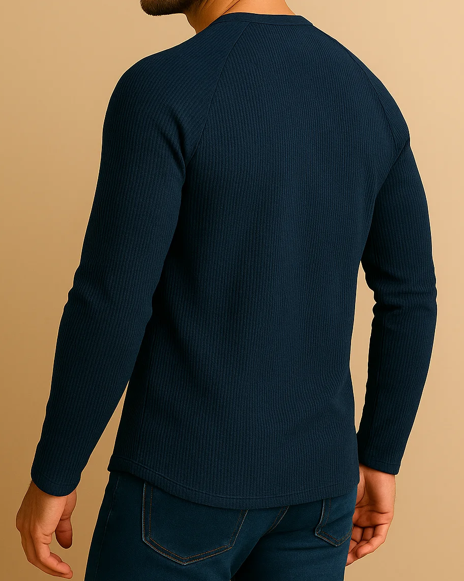 Long Sleeve Henley Top in Waffle Texture