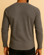 Long Sleeve Henley Top in Waffle Texture