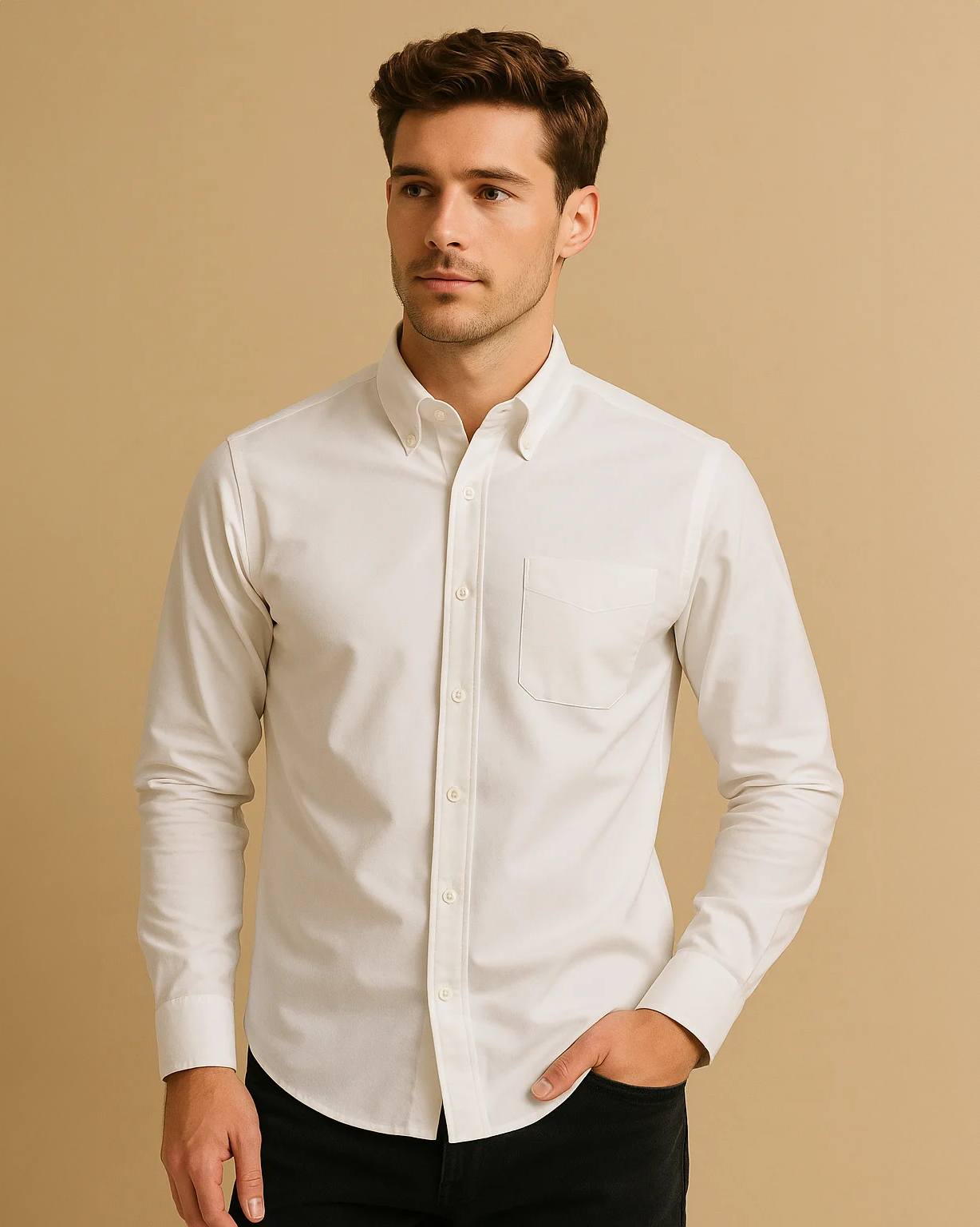 Men Classic Oxford Shirt - Long Sleeve Cotton Button-Down