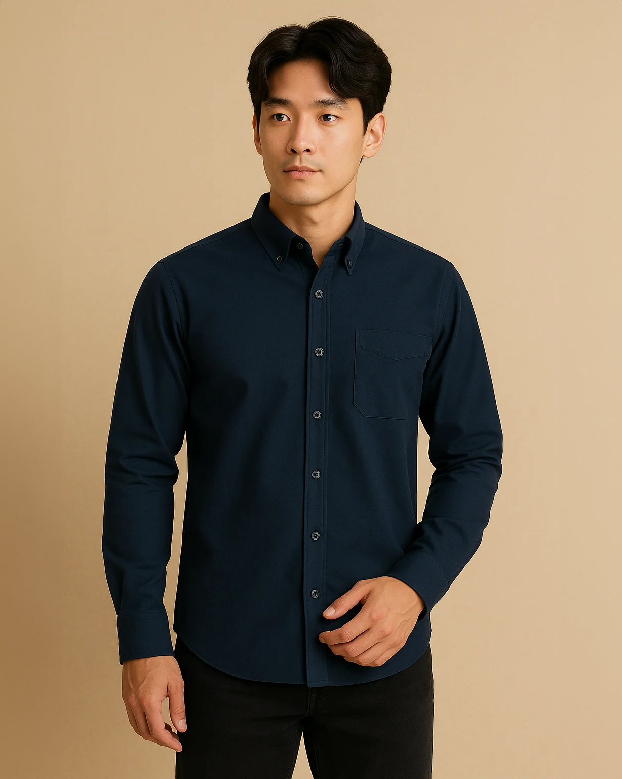 Men Classic Oxford Shirt - Long Sleeve Cotton Button-Down