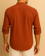 Men Burnt Orange Long Sleeve Henley Shirt
