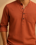 Men Burnt Orange Long Sleeve Henley Shirt