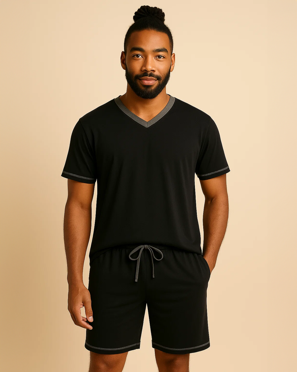 Men V-Neck T-shirt and Shorts Pyjamas