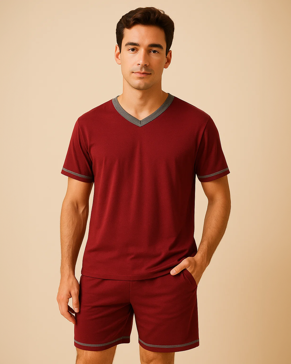 Men V-Neck T-shirt and Shorts Pyjamas