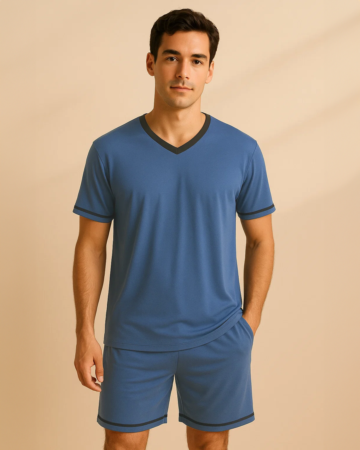Men V-Neck T-shirt and Shorts Pyjamas
