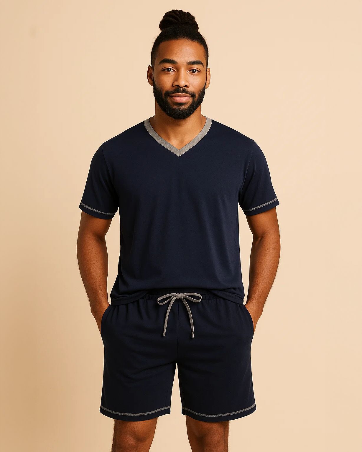 Men V-Neck T-shirt and Shorts Pyjamas