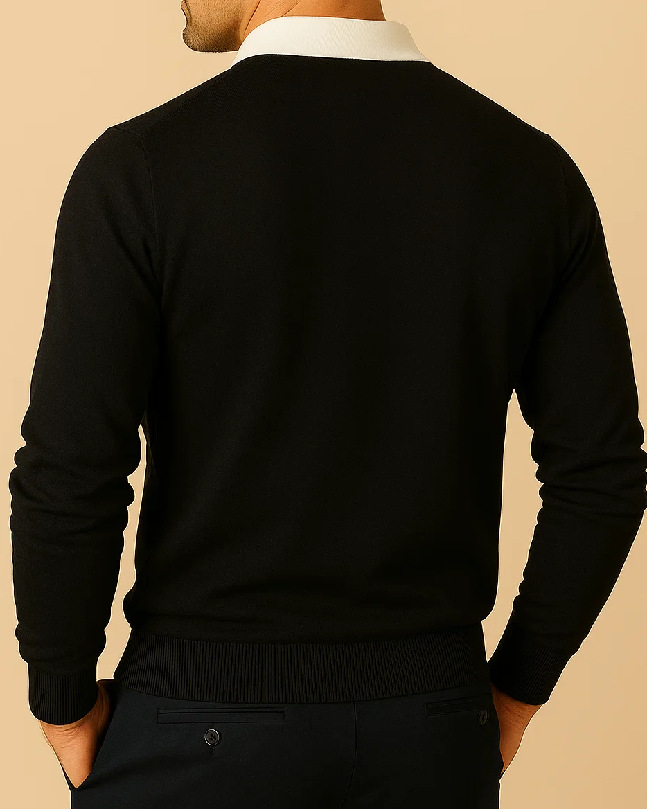Men Long Sleeve Polo Jumper with Contrasting Collar