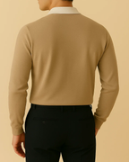 Men Long Sleeve Polo Jumper with Contrasting Collar