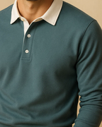 Men Long Sleeve Polo Jumper with Contrasting Collar