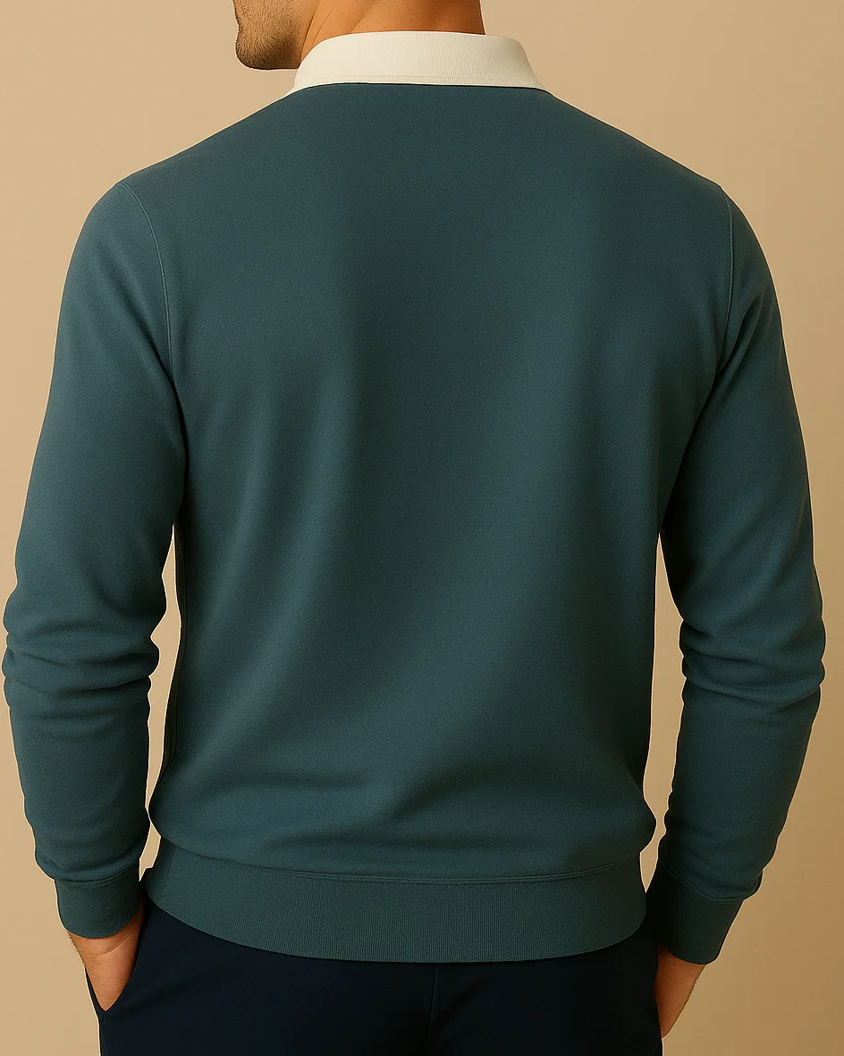 Men Long Sleeve Polo Jumper with Contrasting Collar