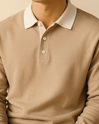 Men Long Sleeve Polo Jumper with Contrasting Collar