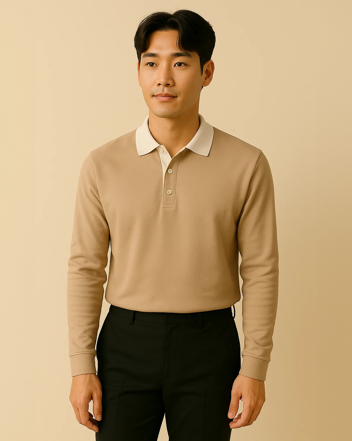 Men Long Sleeve Polo Jumper with Contrasting Collar