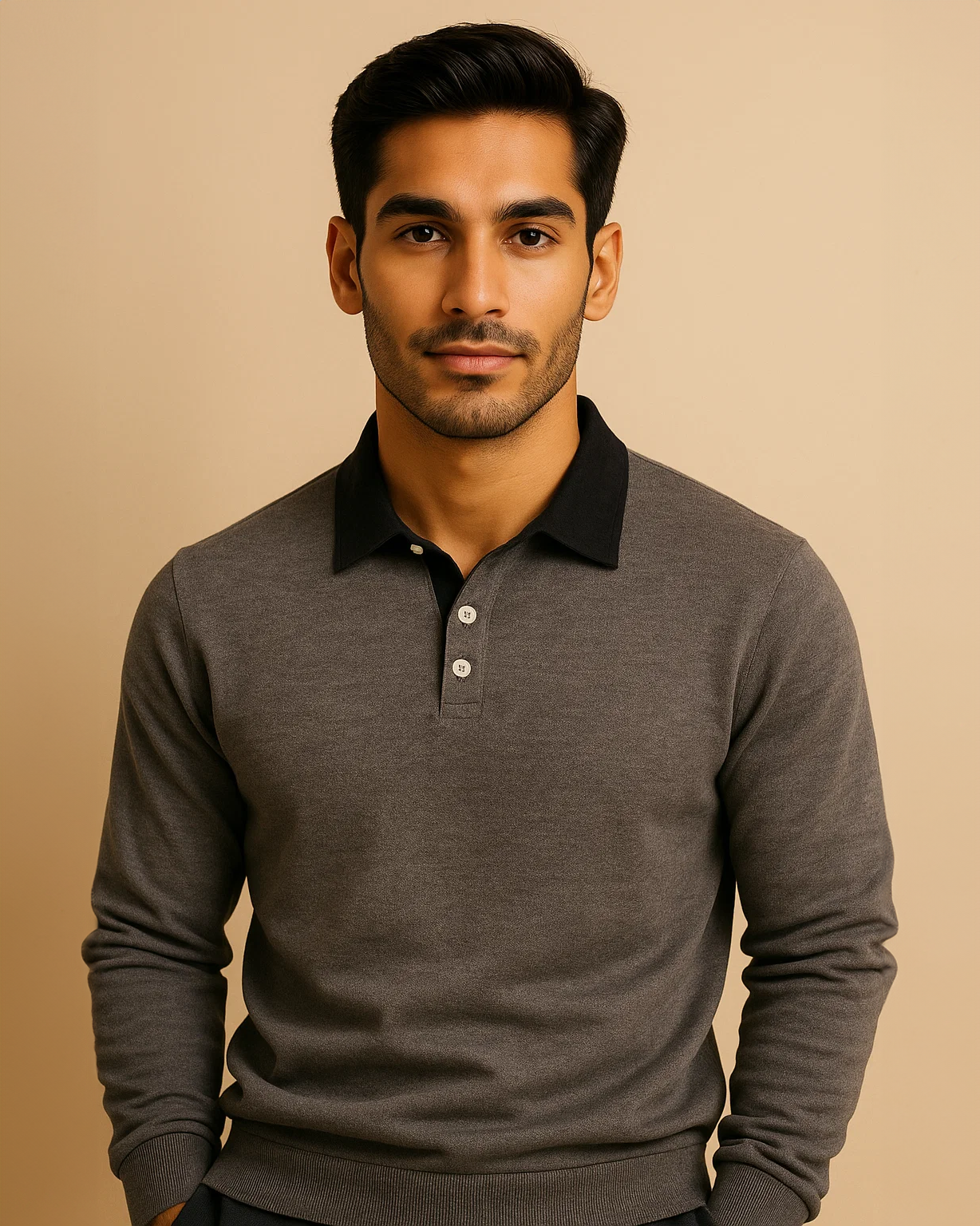 Men Long Sleeve Polo Jumper with Contrasting Collar