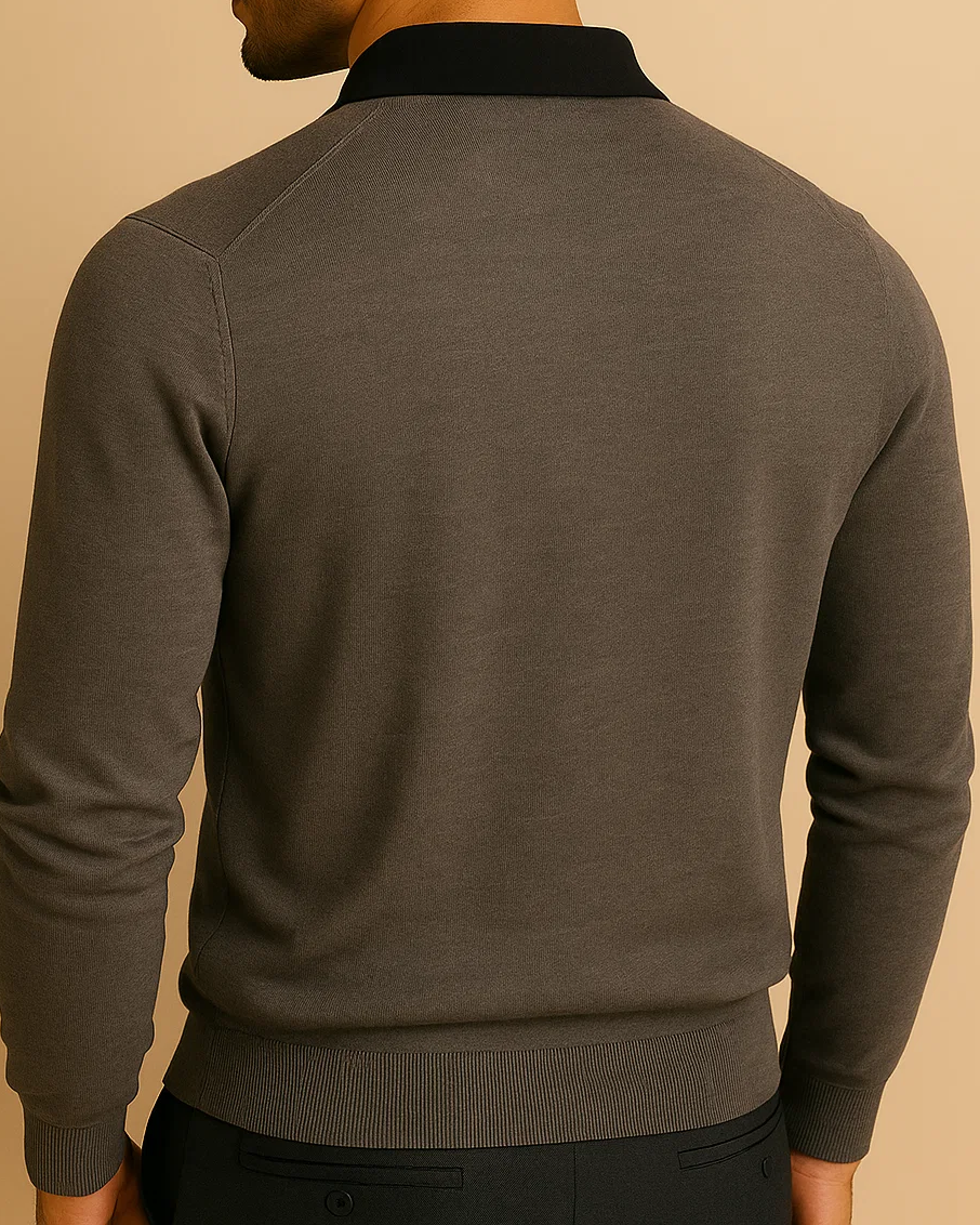 Men Long Sleeve Polo Jumper with Contrasting Collar